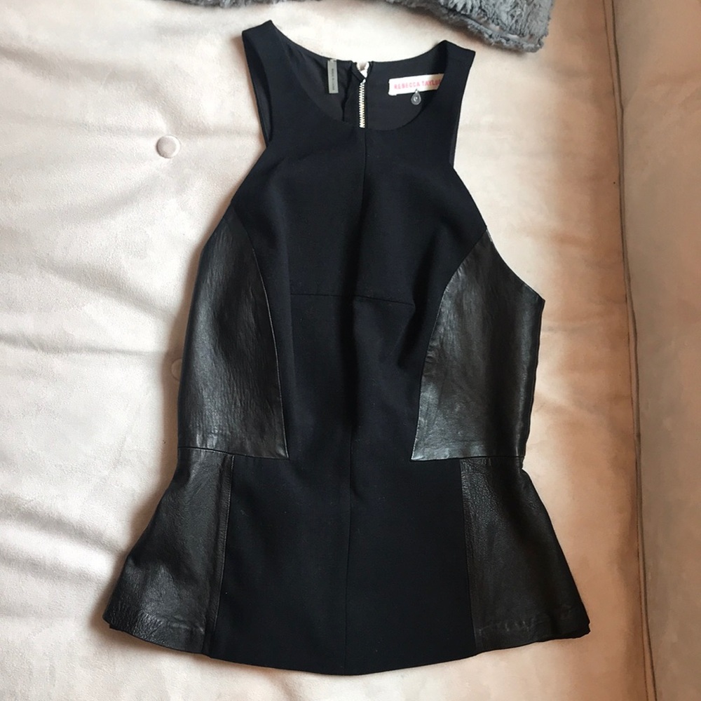 Rebecca Taylor black leather peplum top SIZE 0